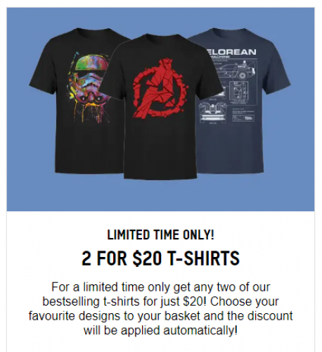 Zavvi 2 shirt promotion for $20