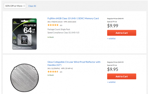 50% discount or more on Adorama